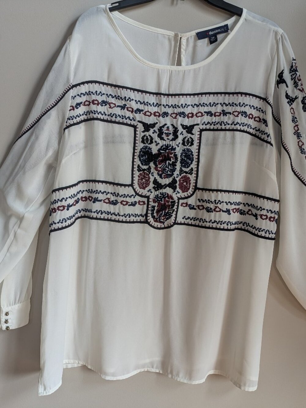 denim 24/7 blouse white boho peasant blouse embroidered size 20W #391